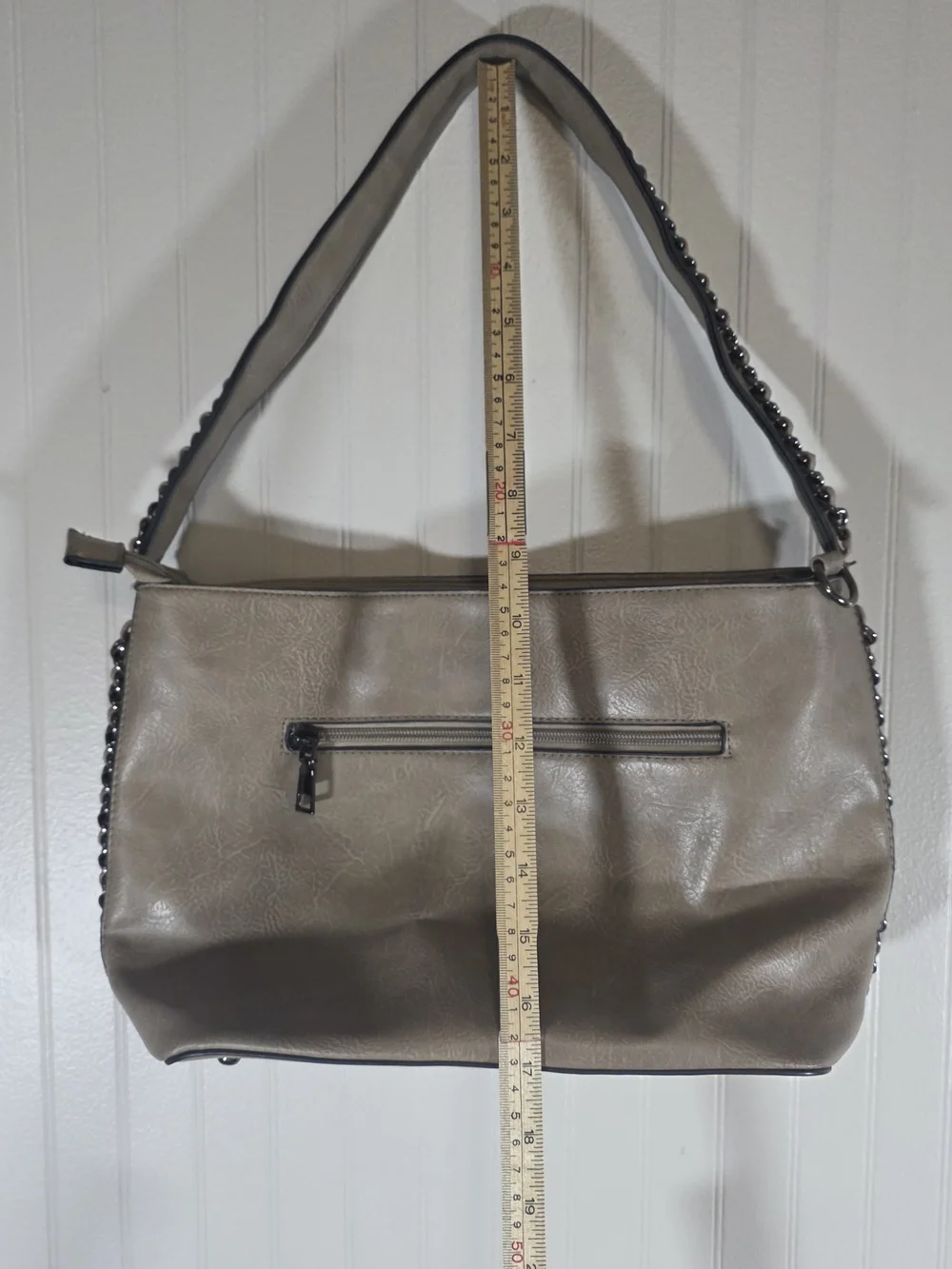 Neutral Taupe Shoulder Bag with Chain-Trim Strap
